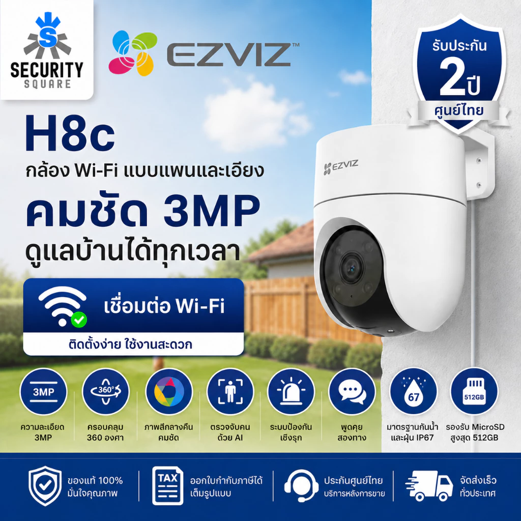 [ของแท้ประกันศูนย์] Ezviz H8C Pro กล้องวงจรปิด Wi-Fi ภายนอก (3MP) รุ่น CS-H8c-R200-1K3WKFL มีไมค์ พูดคุยได้ ประกัน 2 ปี