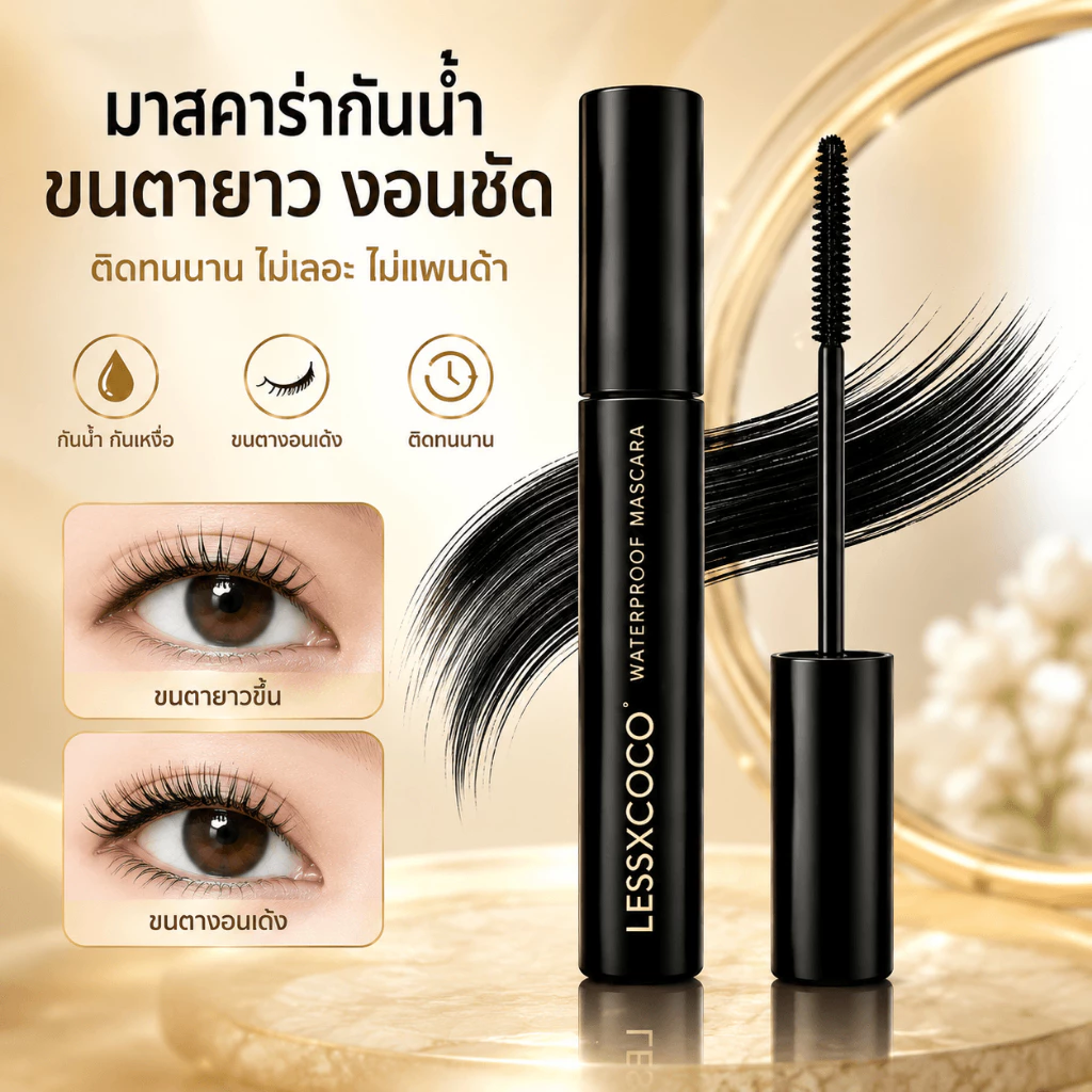 LESSXCOCO มาสคาร่ากันน้ำ ดัดขนตางอนสวย ขนตายาวและหนาขึ้นชัด ไม่เป็นแพนด้า ปัดง่าย ล้างออกด้วยน้ำอุ่น