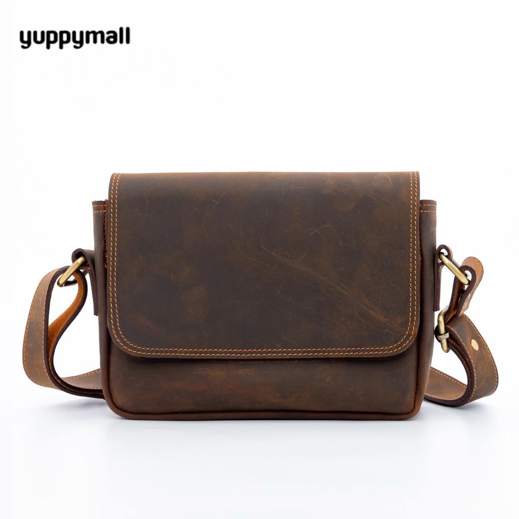 กระเป๋าสะพายข้างผู้ชาย หนังวัวแท้  Classic Genuine Cowhide Leather ขนาด 8.5 นิ้ว ดีไซน์เรียบง่าย สำหรับใช้งานทุกวัน