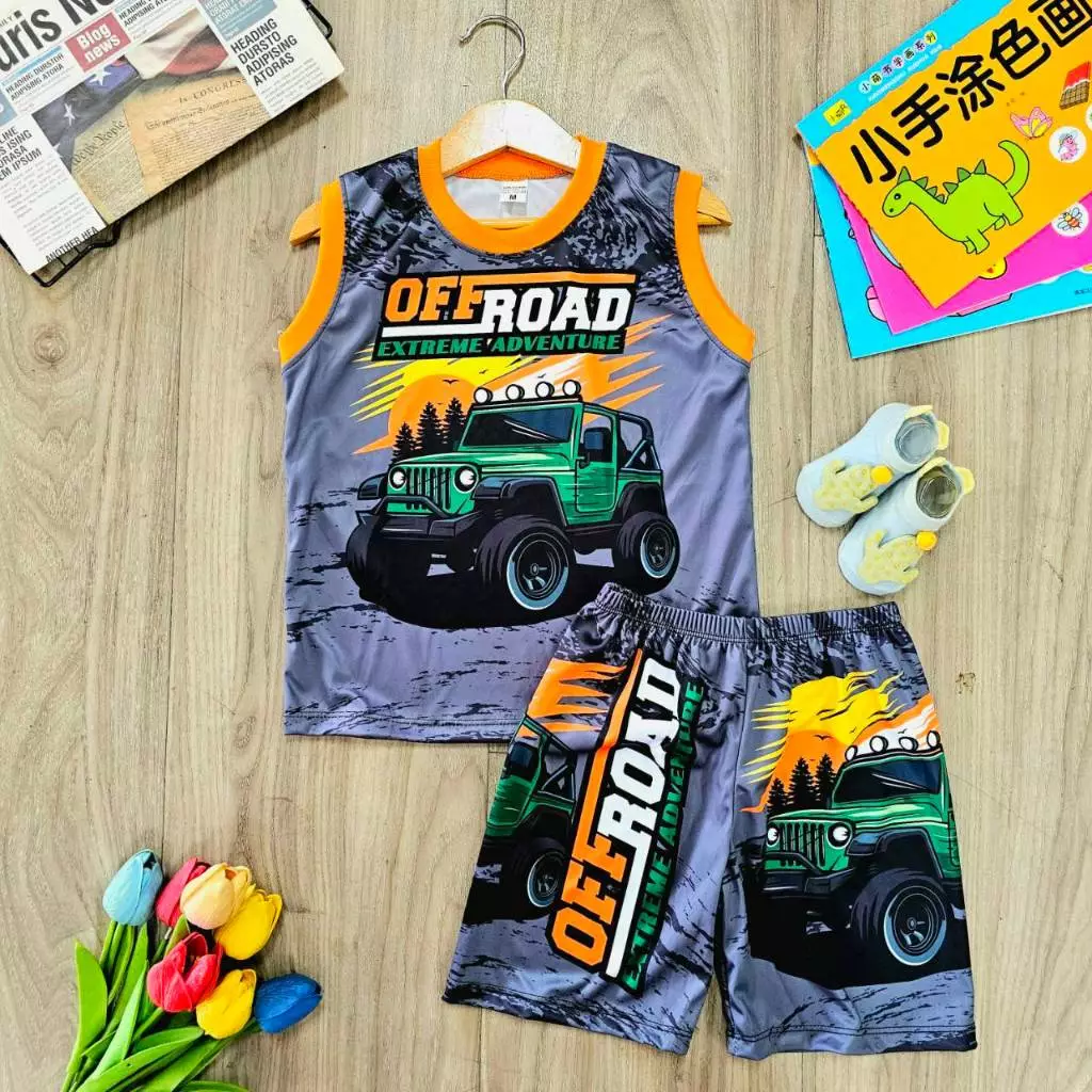 เสื้อผ้าเด็ก ชุดเซต เสื้อผ้าเด็กชสย หญิง แขนกุด (กล้าม) ผ้าลื่นไมโคร