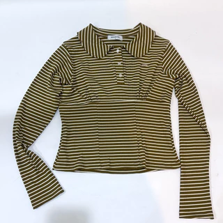 Poppy top - เสื้อคอบัวแขนยาวลายริ้ ผ้าเนื้อหนานุ่ม แต่งอะไหล่ (ป๊อปปี้)