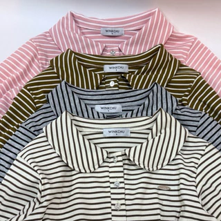 Poppy top - เสื้อคอบัวแขนยาวลายริ้ ผ้าเนื้อหนานุ่ม แต่งอะไหล่ (ป๊อปปี้)