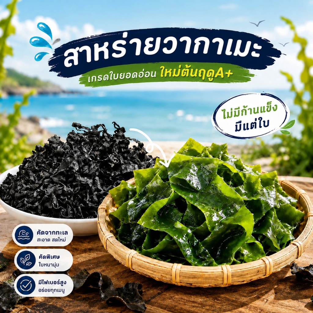 สาหร่ายวากาเมะ 20g 50g 100g ใหม่ต้นฤดู ใบยอดอ่อน เกรดA+ ไม่ผสมก้านแข็ง มีแต่ใบ Wakame 裙带菜