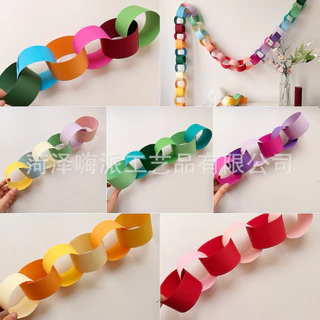 ร้านไทย ส่งด่วน DIY โซ่ห่วงกระดาษและริบบิ้นผ้าหลากสีสันสำหรับตกแต่งงานปาร์ตี้ งานครบรอบ งานเทศกาล พวงมาลัยประดับ100ชิ้น
