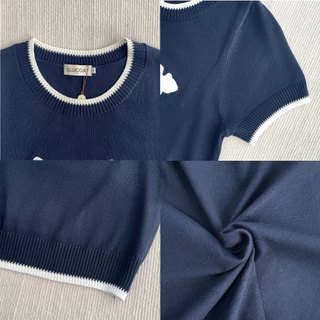 Glucoat | [A879/A941/A945] เสื้อนิตติ้งไหมพรมสีเบจ/สีแดง/สีกรม ปักลาย ชายเสื้อจั๊มเอว