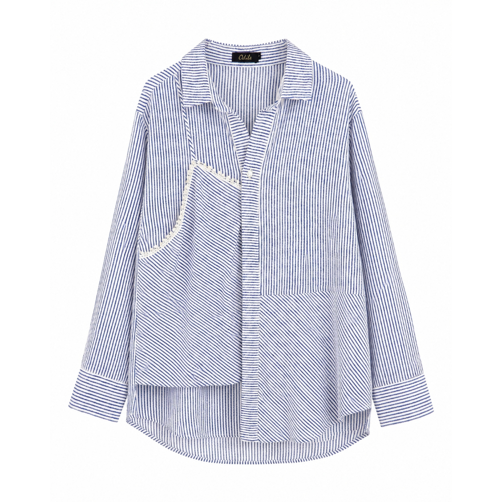 เสื้อเชิ้ตคอปกสีฟ้า/ขาว Odile รุ่น A19BL03BL