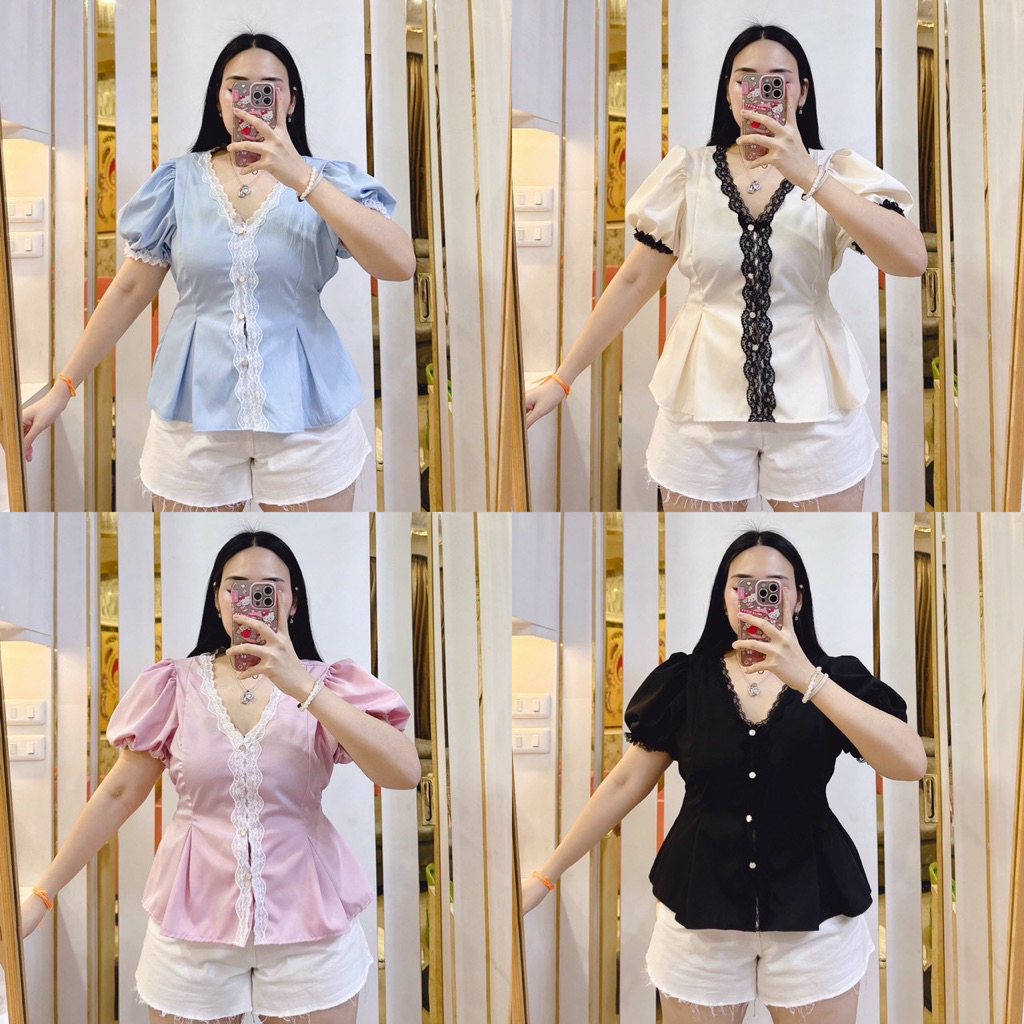 เสื้อสาวอวบแต่งลูกไม้ รหัส  ง18