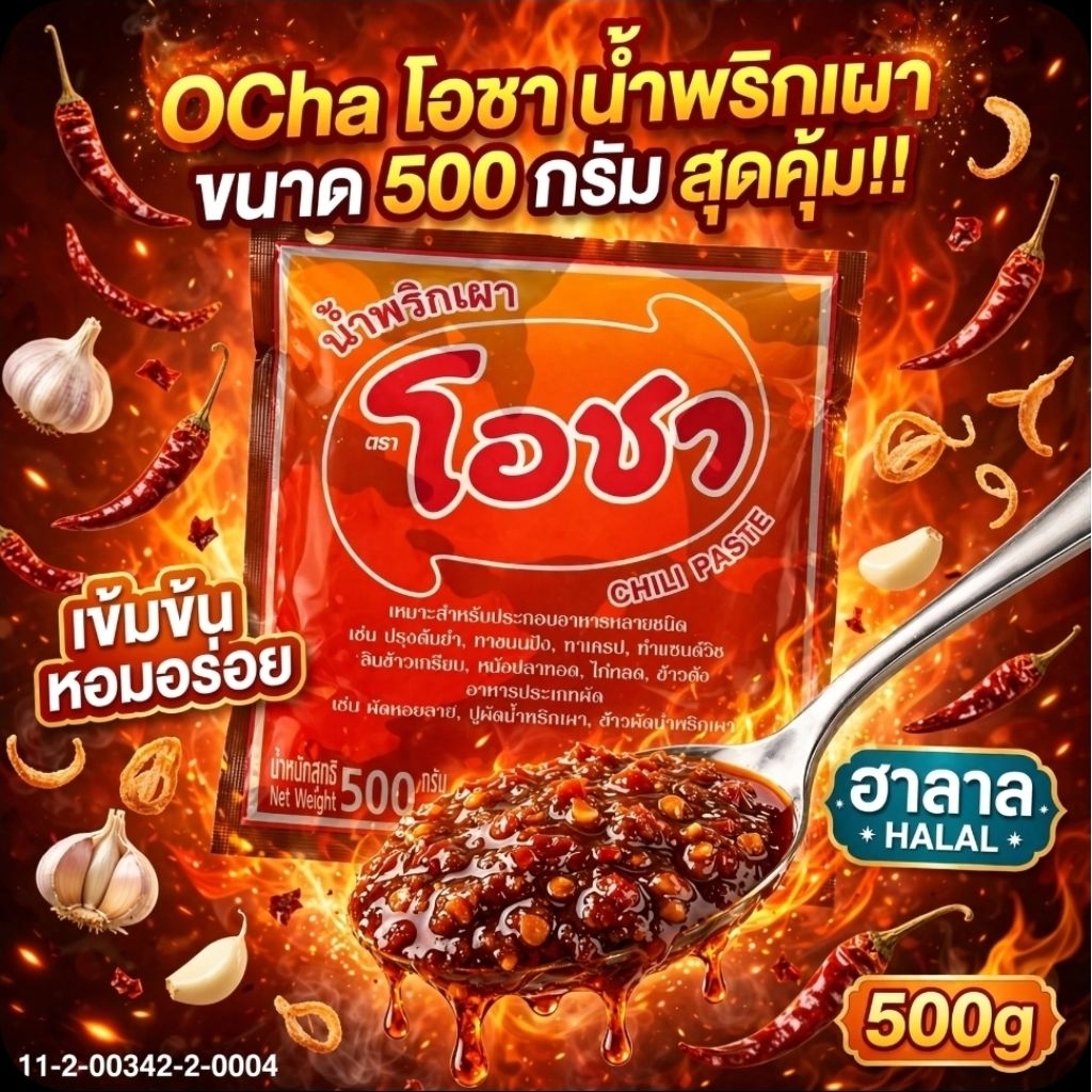 🍞OCha โอชา น้ำพริกเผา ขนาด 500 กรัม.🍞