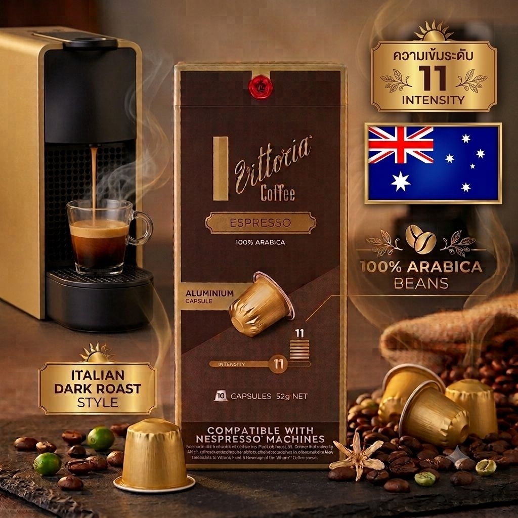 Vittoria Coffee Aluminium 10 Capsules วิททอเรีย คอฟฟี่ กาเเฟเเคปซูล สำหรับเครื่อง Nespresso