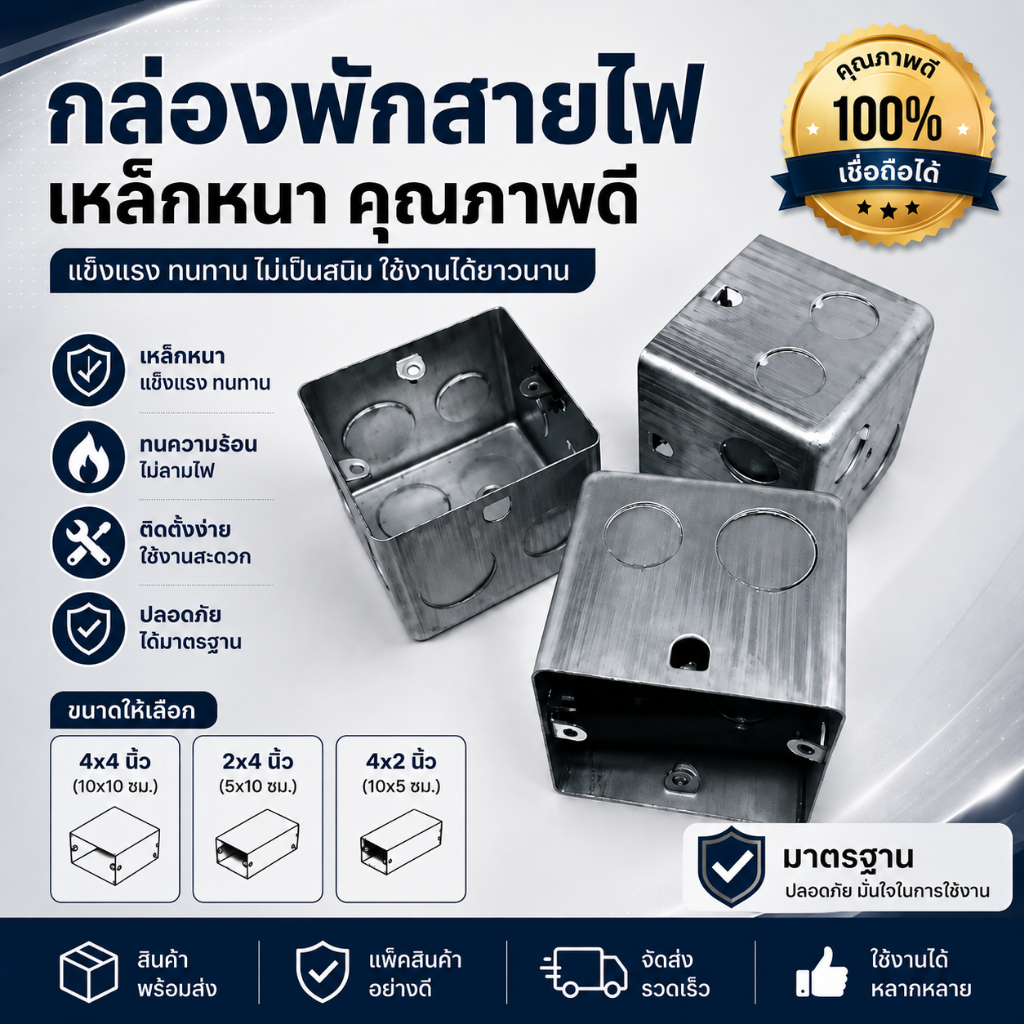 กล่องพักสายไฟเหล็ก กันน้ำ Junction Box กล่องต่อสายไฟเหล็ก งานไฟฟ้าอุตสาหกรรม มีหลายขนาด