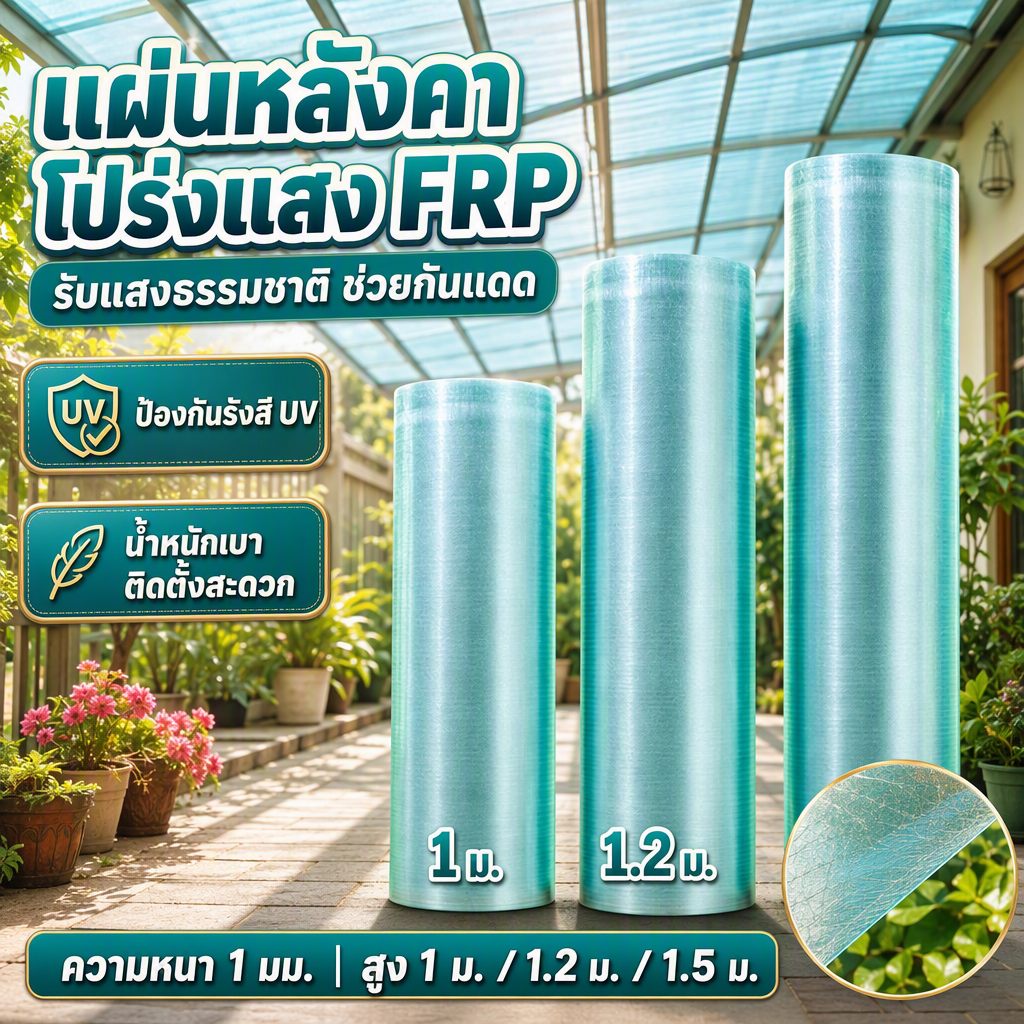 หลังคาใสโปร่งแสง FRP กันUV นแดด ทนทานต่ออุณหภูมิสูง น้ำหนักเบาแผ่นหลังคา