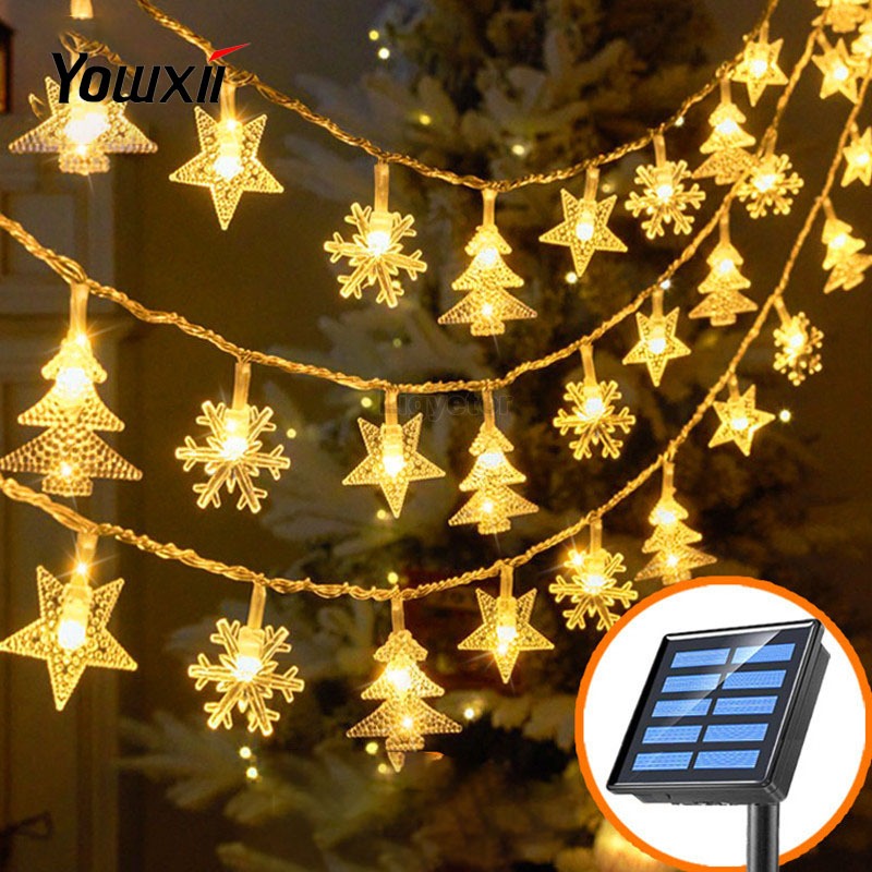 YOWXII ไฟตกแต่ง SOLAR ไฟประดับพลังงานแสงอาทิตย์ 30/100/200 LED แต่งสวนและกลางแจ้ง โซล่าเซลล์
