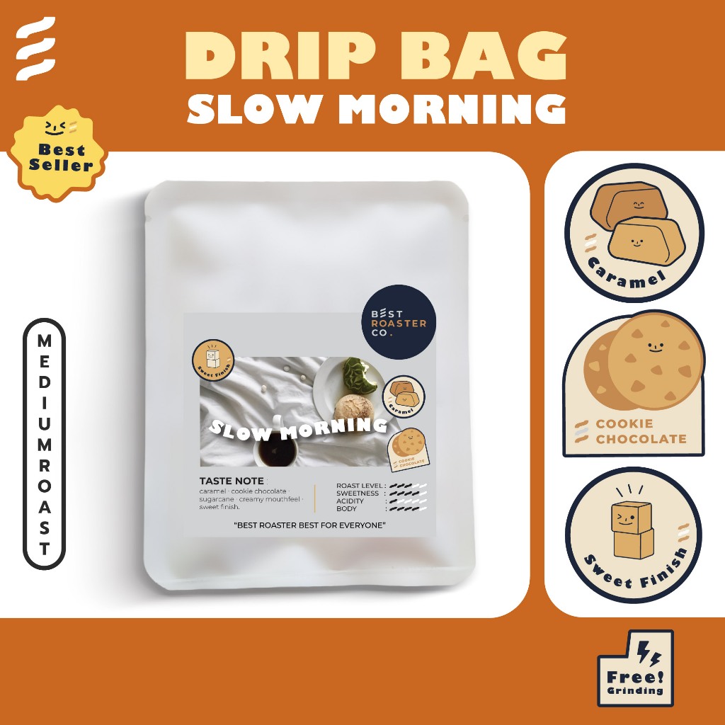 ชุด drip Slow morning กาแฟพกพา คั่วกลาง กาแฟโทนช็อคโกแลตชิป คุ้กกี้ บอดี้ละมุน