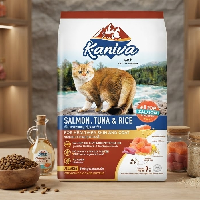 อาหารแมว Kaniva สูตร Salmon, Tuna & Rice ขนาด 9 กก. (กระสอบใหญ่) 🐱