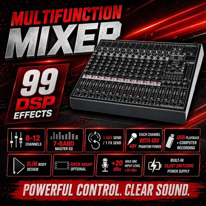 Professional mixer with Bluetooth 8-way, audio mixer  ปลุกปั่นเสียง