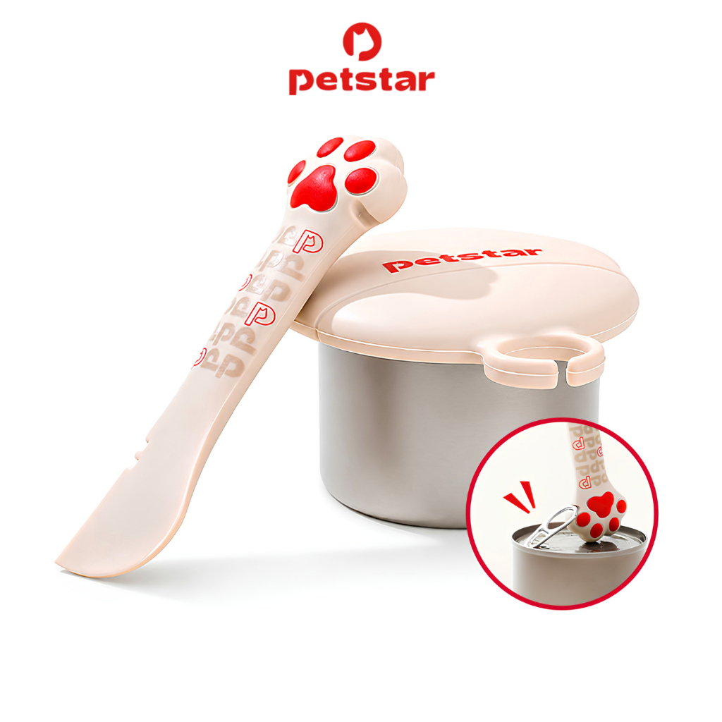 Petstar ชุดฝาปิดกระป๋องอาหารสัตว์ 2-in-1 Pet Food Can Lid พร้อมที่เปิดกระป๋องและช้อนตักอาหารเปียก ซิลิโคน Food Grade