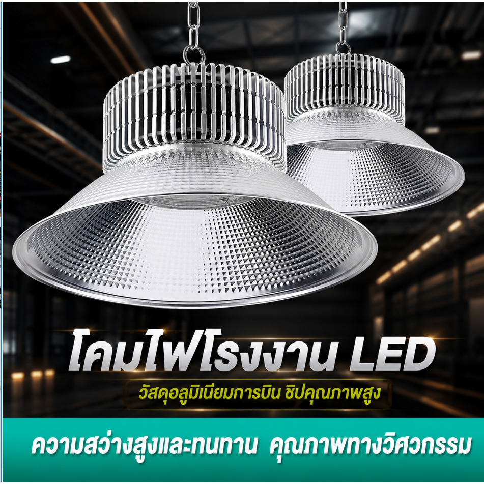 โคม โคมไฟโรงงาน ไฮเบย์ 100W 150W 200W Highbay LED แสงขาว 6500K แสงวอร์ม 3000K โคมไฟโรงงาน AC220V led