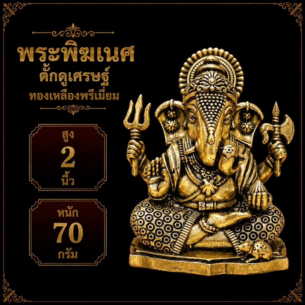 องค์ทองเหลืองP._70G_พระพิฆเนศดักดูเศรษฐ์_new design_สูง2นิ้ว