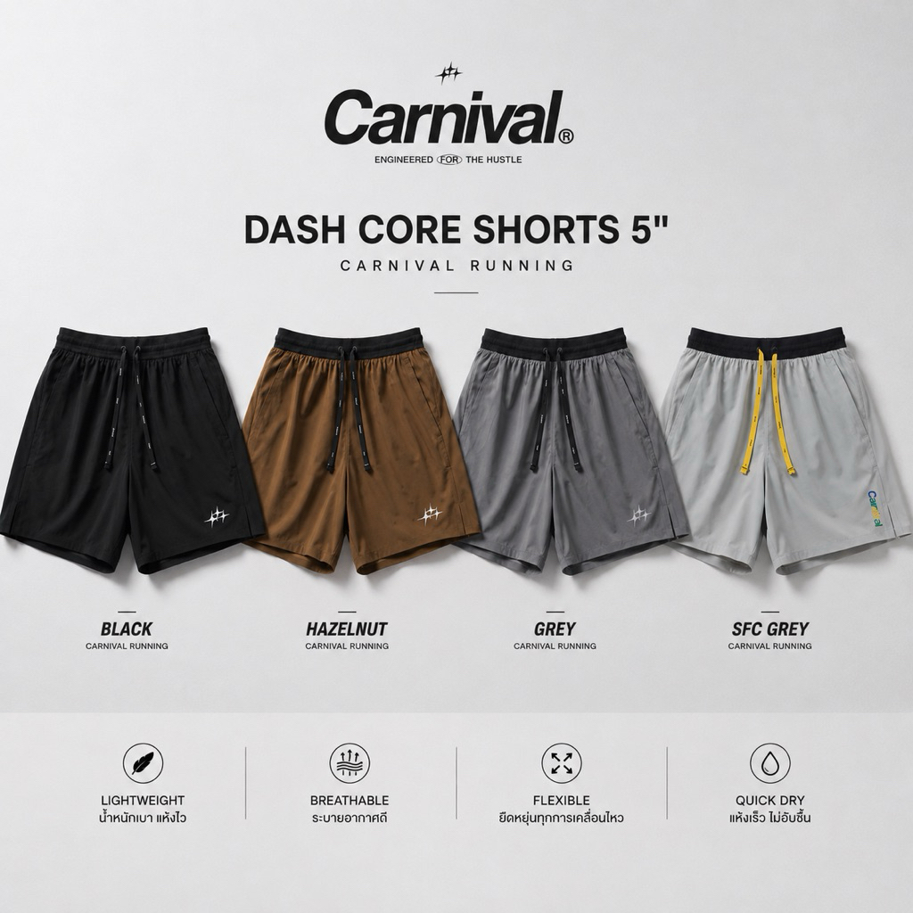 ( มือ1ของแท้พร้อมส่ง)( กทม.ส่งด่วน) กางเกงวิ่ง CARNIVAL RUNNING DASH CORE 5" SHORTS