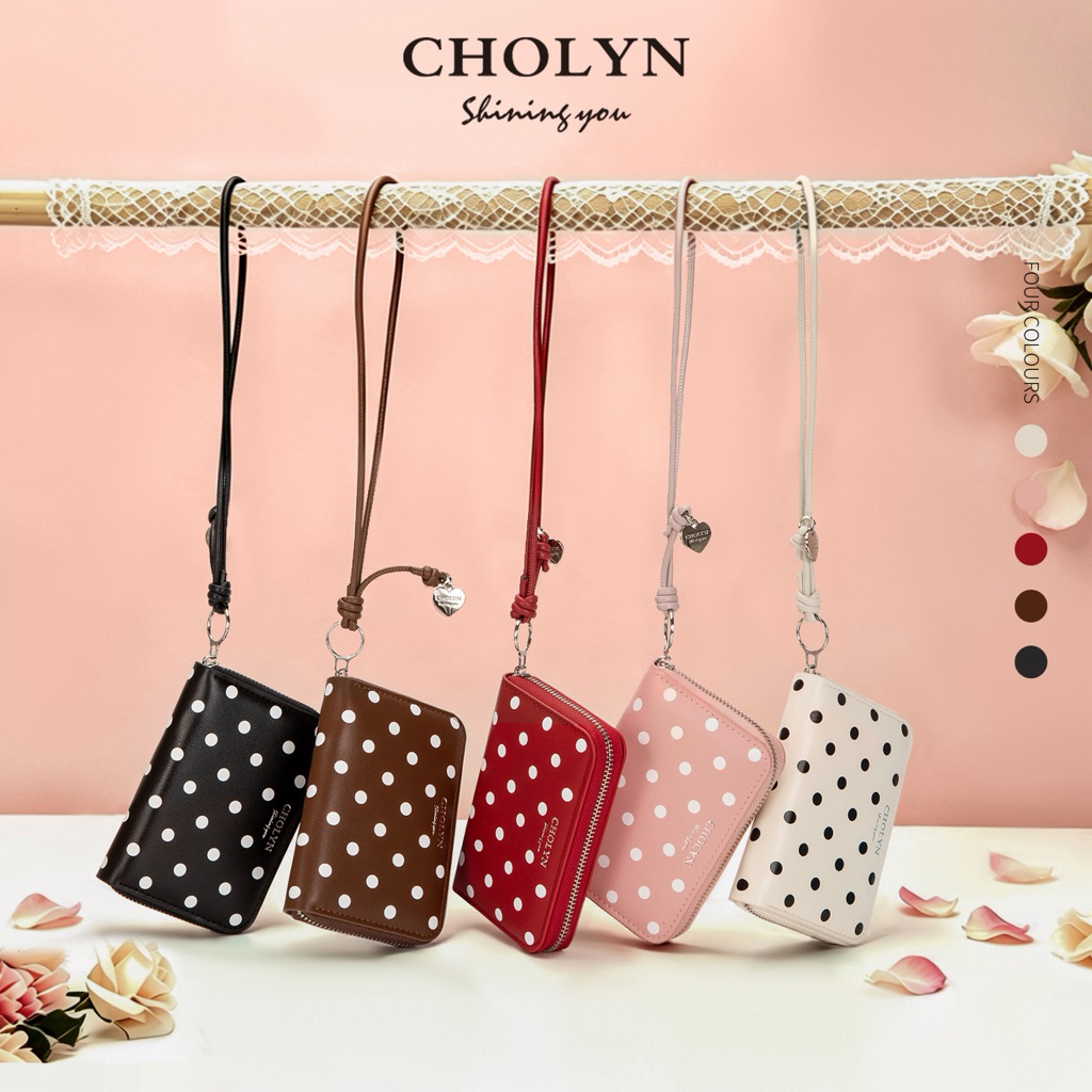 New collection polka dot กระเป๋าเงินซิปรอบ มีสายคล้องมือ มีช่องใส่เหรียญ ใช้งานง่าย รุ่น 10