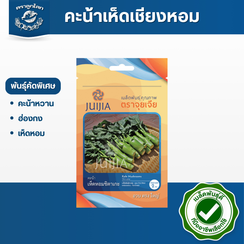 ตราลูกโลก เมล็ดคะน้า เห็ดหอม Kale mushrooms เมล็ดพันธุ์ผัก ผักสวนครัว ผักซอง ลูกโลก ขนาด 2 กรัม