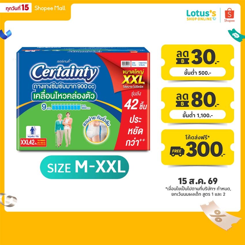[ขายยกลัง!] เซอร์เทนตี้ ซุปเปอร์แพ้นท์ กางเกงซึมซับ ลังประหยัด ไซส์ M-XXL CERTAINTY SUPER PANTS SUPERSAVE M-XXL