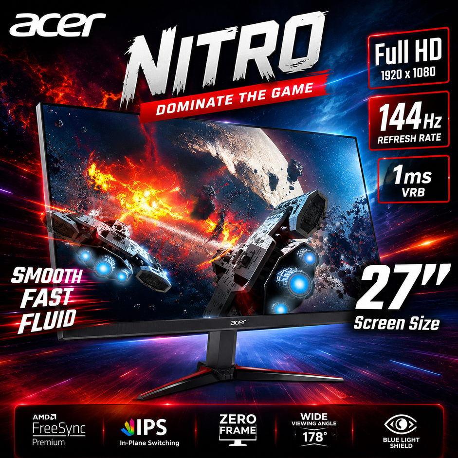 Monitor จอมอนิเตอร์ Acer Nitro Gaming VG270 P6BMIPX 27 Inch IPS FHD 144Hz AMD FreeSync