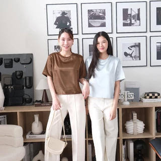 Lawyer Store [ 5201836 ] เสื้อคอกลม แขนสั้น ผ้าเงา ผ้าซิลซาตินพรีเมี่ยม เล่นแสง ไม่หนากินไป เสื้อคอกลม เสื้อผู้หญิง