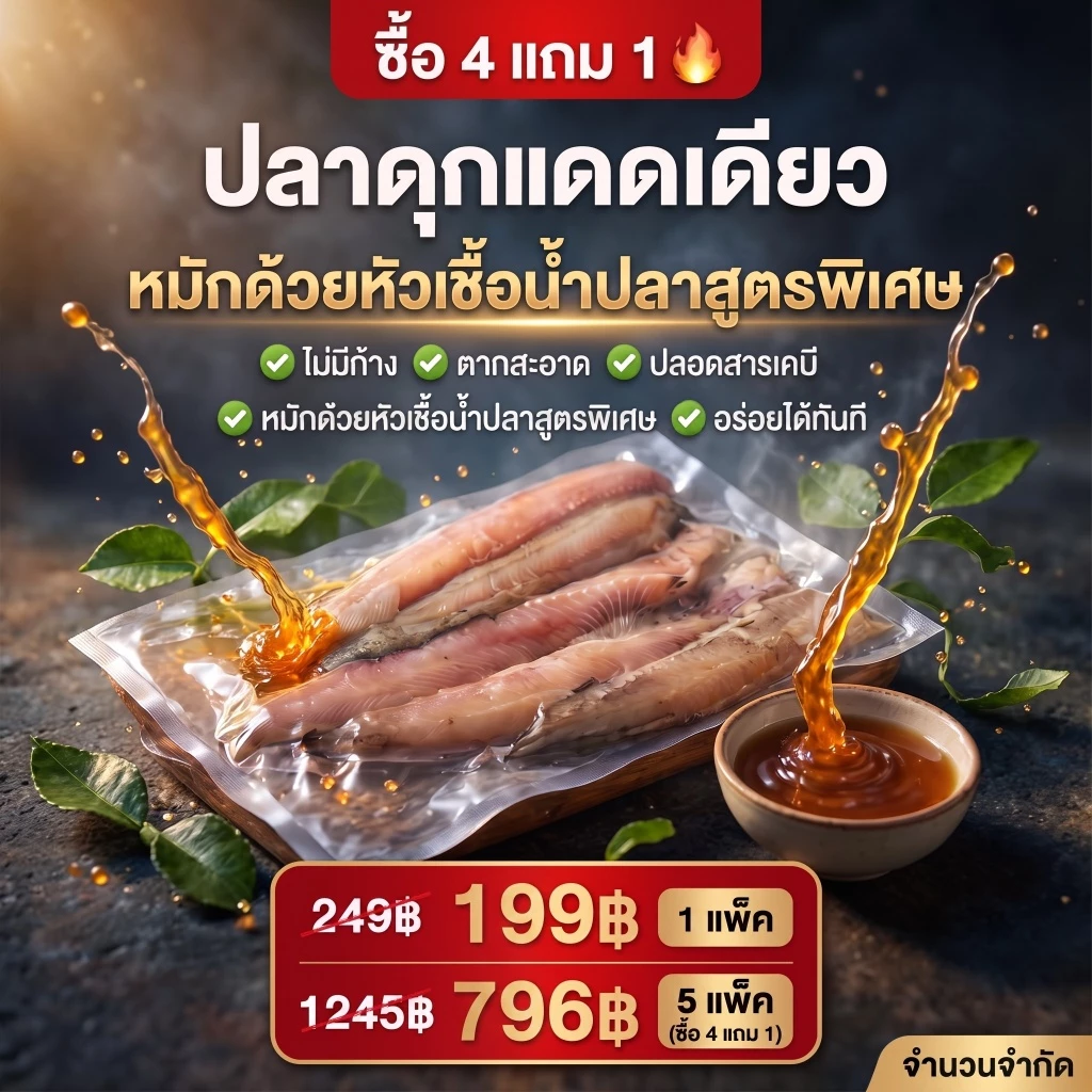 ปลาดุกแดดเดียวไร้ก้าง (มีส่งด่วน) หมักหัวเชื้อน้ำปลาสูตรพิเศษ 400g