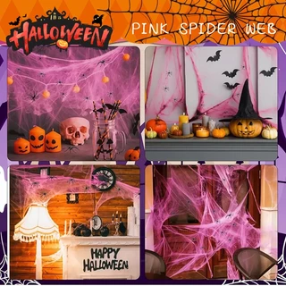 【ส่งจากกรุงเทพฯ】🎃🎃Halloween ใยแมงมุมสีสันสดใสฮาโลวีน, อุปกรณ์ตกแต่งปาร์ตี้วันหยุดสยองขวัญ, เค้าโครงฉากหนีห้องผีสิง