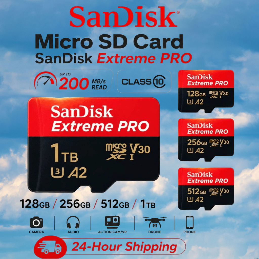 เมมโมรี่การ์ด SanDisk Extreme PRO ของแท้ 100% ประกันตลอดอายุ 200MB/s A2 V30 U3 16GB-1TB สำหรับกล้องแอคชั่น โดรน กล้อง DS