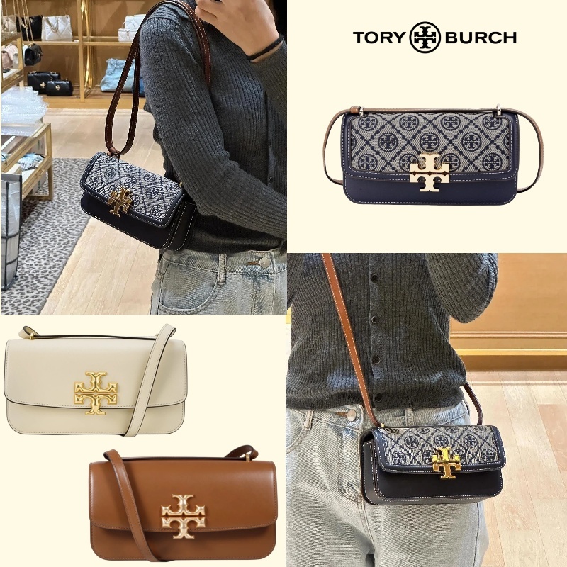 ✈️ ของแท้ 100% ✅TORY BURCH Eleanor T Monogram กระเป๋าสะพายไหล่/คล้องคอ กระดุมแม่เหล็ก สำหรับผู้หญิง