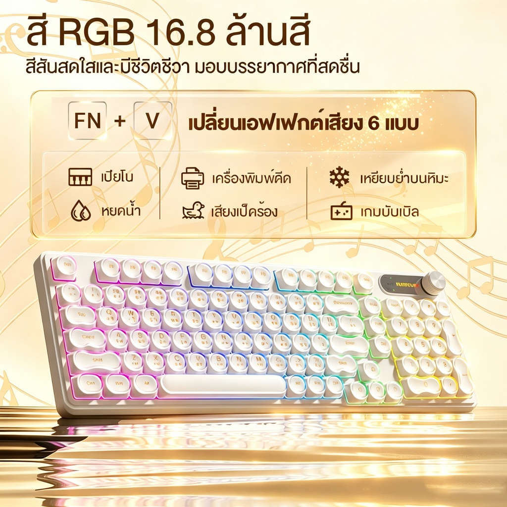 FURYCUBE IP98S PRO คีย์บอร์ดฟิล์มไร้สาย 3 โหมด  98 ปุ่ม มีเสียงเอฟเฟกต์ 6 แบบ ไฟRGB ปุ่มภาษาไทย+อังก