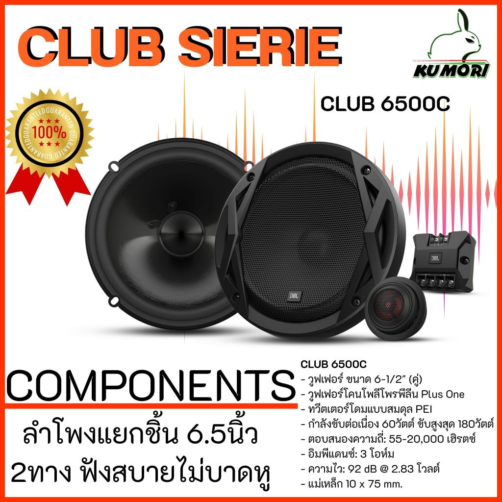 JBL CLUB 6500C ลำโพงรถยนต์แยกชิ้น 6.5 นิ้ว 2 ทาง พร้อมทวีตเตอร์ เสียงดี ของแท้ มีประกัน