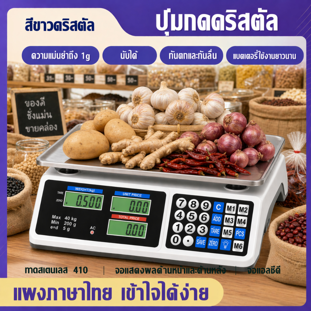 【ขายตรงจากโรงงาน】ตาชั่งดิจิตอล มีรับประกัน 40กก เครื่องชั่งดิจิตอล เครื่องชั่ง สูงสุด 40กก กันน้ำ 10kg ดิจิตอล 40KG