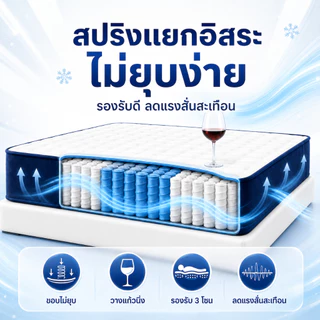 Melloa ที่นอนพ็อกเก็ตสปริง หนา8นิ้ว สัมผัสเย็น ไส้เมมโมรี่โฟม นุ่มสบาย ไม่อับ เหมาะกับอากาศเมืองไทย พร้อมส่ง