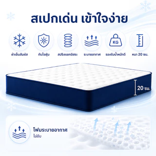 Melloa ที่นอนพ็อกเก็ตสปริง หนา8นิ้ว สัมผัสเย็น ไส้เมมโมรี่โฟม นุ่มสบาย ไม่อับ เหมาะกับอากาศเมืองไทย พร้อมส่ง
