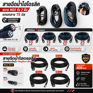 สายฉีดน้ำ สายฉีดน้ำแรงดันสูง สำหรับเครื่องฉีดน้ำ มีขนาด M22 ทั้งสองฝั่ง และ M22-M14