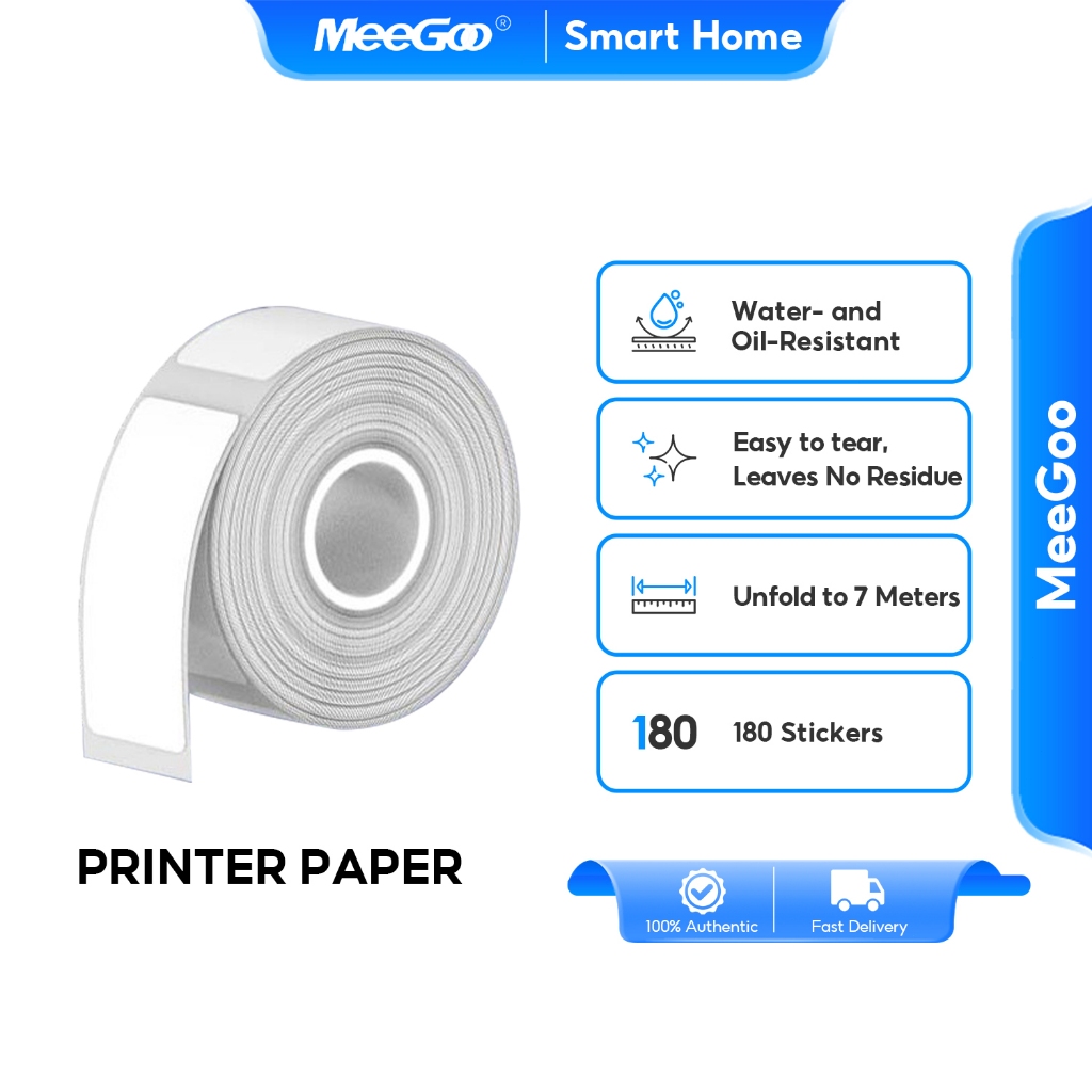 MeeGoo สติกเกอร์ฉลากความร้อน กันน้ํา เครื่องพิมพ์ฉลากสติกเกอร์ สีขาว 13*30มม. 180 ชิ้น/ม้วน
