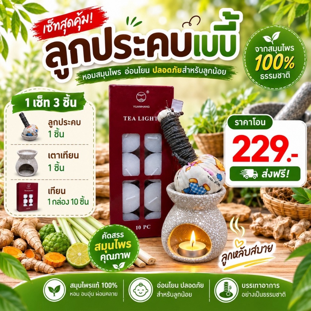 ลูกประคบ สำหรับลูกน้อย ท้องอืด ท้องเฟ้อ ลูกน้อยสบายท้อง