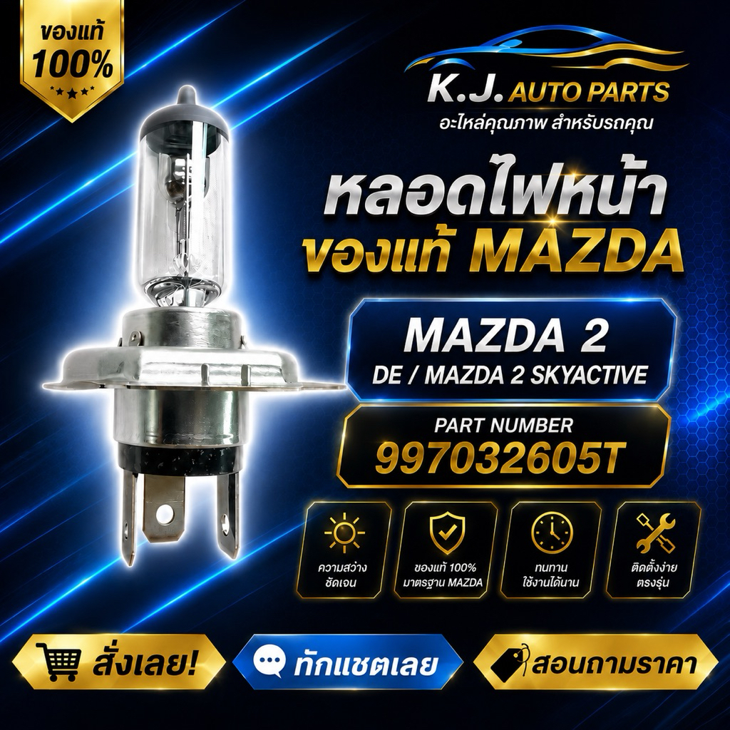 หลอดไฟหน้าของแท้ MAZDA 2 DE / MAZDA 2 SKYACTIVE 997032605T