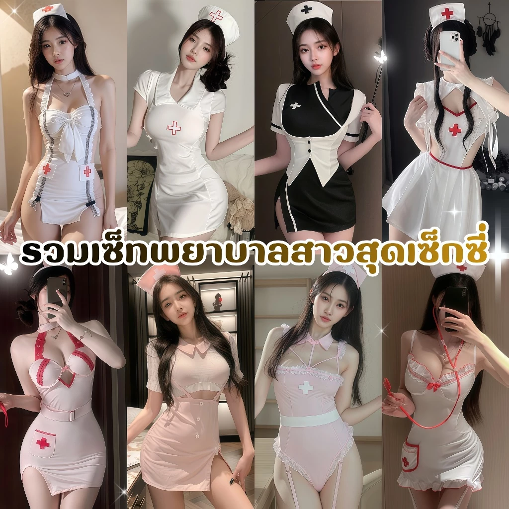 SEXY OUTLET ชุดอ่อย ชุดคอสเพลย์ ชุดพยาบาลคอสเพลย์ 🍒 M-5XL | 40-100กก. SET-1114