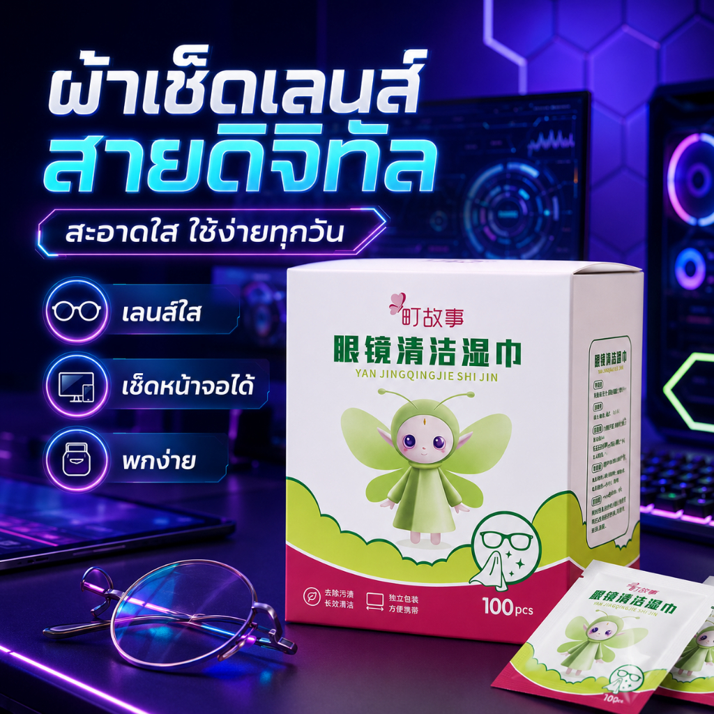 ผ้าเช็ดแว่น 100 ชิ้น ทิชชู่เปียกเช็ดแว่น ทำความสะอาดเลนส์ ขจัดคราบมันและรอยนิ้วมือ ใช้เช็ดหน้าจอ พกพาสะดวก