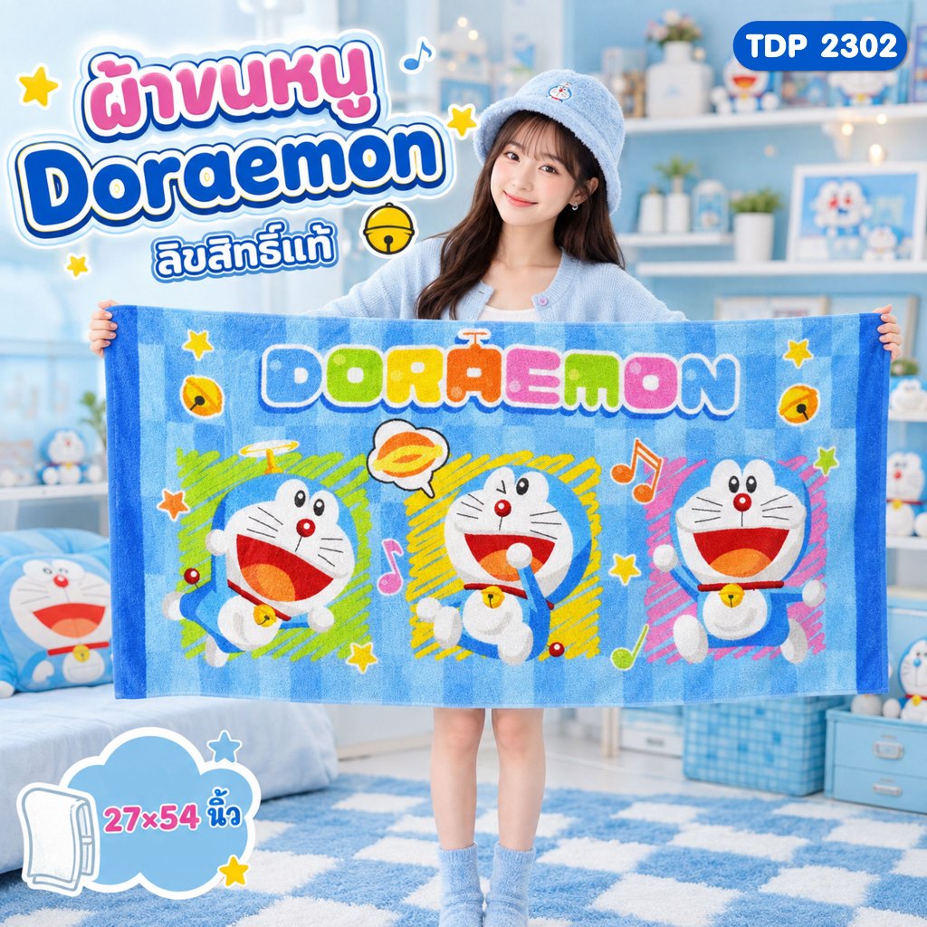 Clearance Sale "ของแท้ 100%" JHC ผ้าขนหนู Doraemon TDP-2302 ขนาด 27x54 นิ้ว