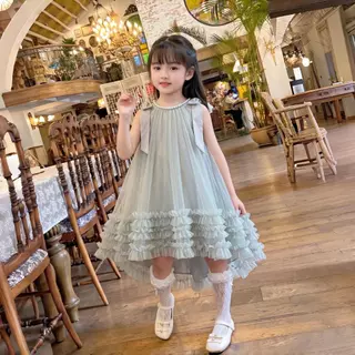 PRINCESS KESLI 1-9 ปี เดรสเด็กผู้หญิง ชุดเดรสแขนกุดเด็กผู้หญิง ตกแต่งโบว์ สำหรับไปงานวันเกิด/ปาร์ตี้
