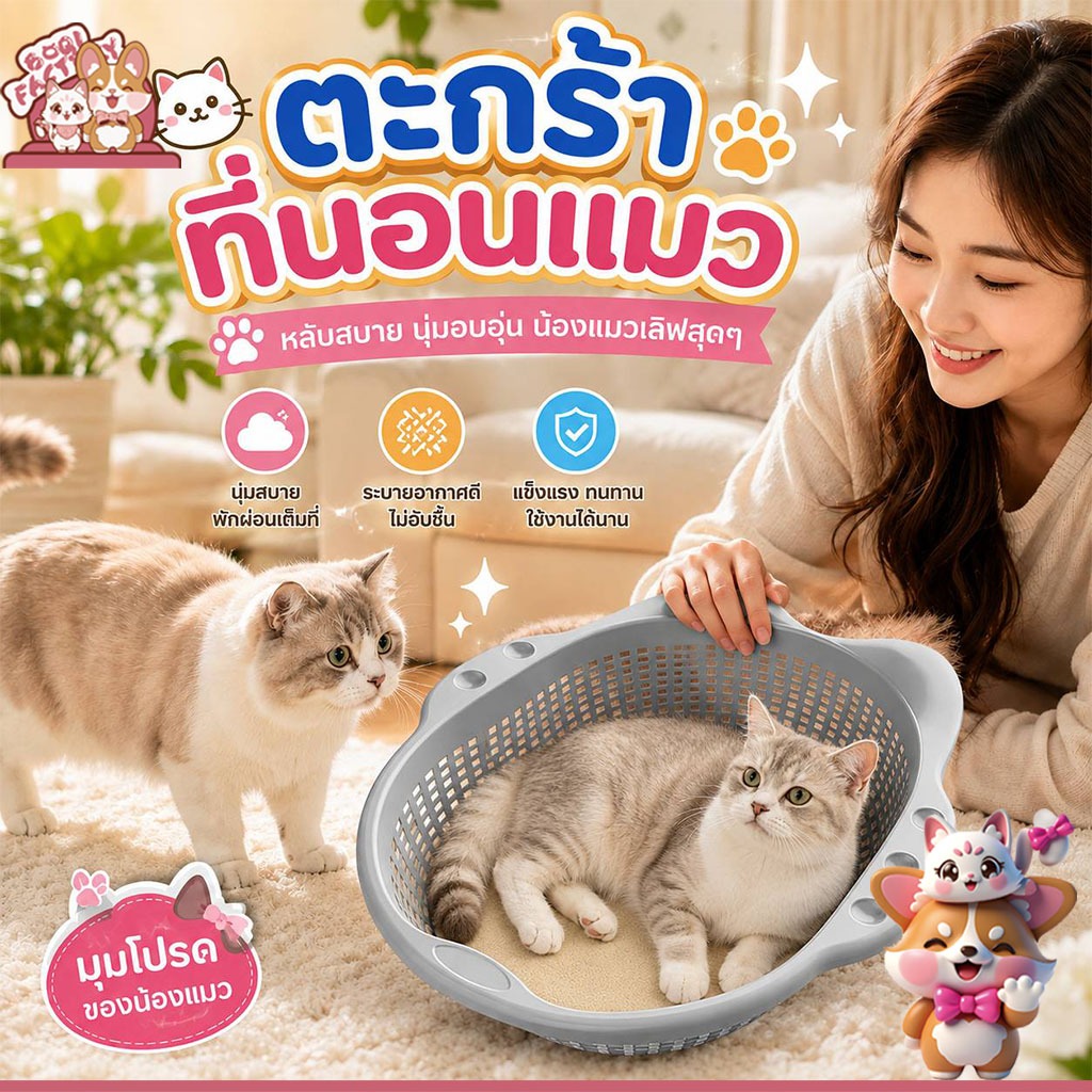 Boqi Factory ที่นอนแมว ตะกร้าที่นอนแมว ระบายอากาศดี มี 2 แบบ Cat Basket