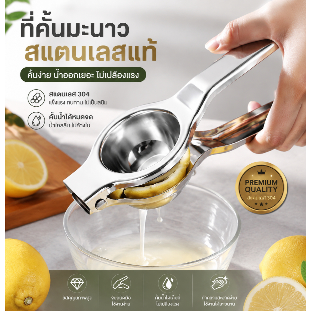 ที่บีบมะนาวสแตนเลส lemon squeezer คั้นมะนาว คั้นน้ำผลไม้ สแตนเลส ช่องใส่ขนาด 5cm ง่าย ประหยัดเวลา