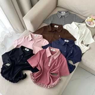 SISSY : เสื้อแขนสั้นคอปก(XS-XXL) แต่งระบาย ปักอะไหล่หัวใจ กระดุมหน้า ผ้านุ่มลื่น ใส่สบายผิว ระบายอากาศได้ดี