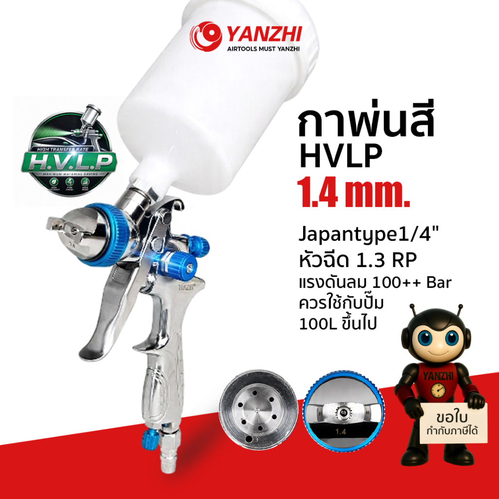 Yanzhi กาพ่นสีหัว 1.4 mm HVLP กาพ่นสีกาบน รถยนต์ สำหรับพ่นสีงานละเอียดสูงสุด