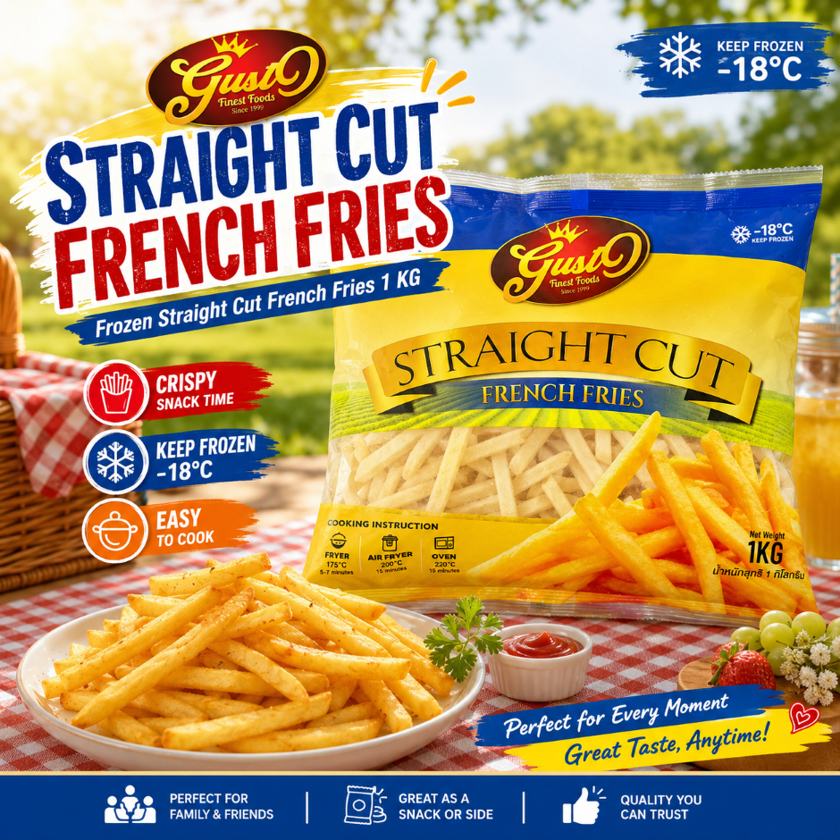 GustO เฟรนช์ฟรายส์แช่แข็ง 1KG Straight Cut 10 มม. มันฝรั่งทอด เฟรนฟราย สำหรับ Air Fryer